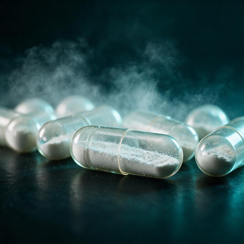 Cápsulas transparentes com pó
